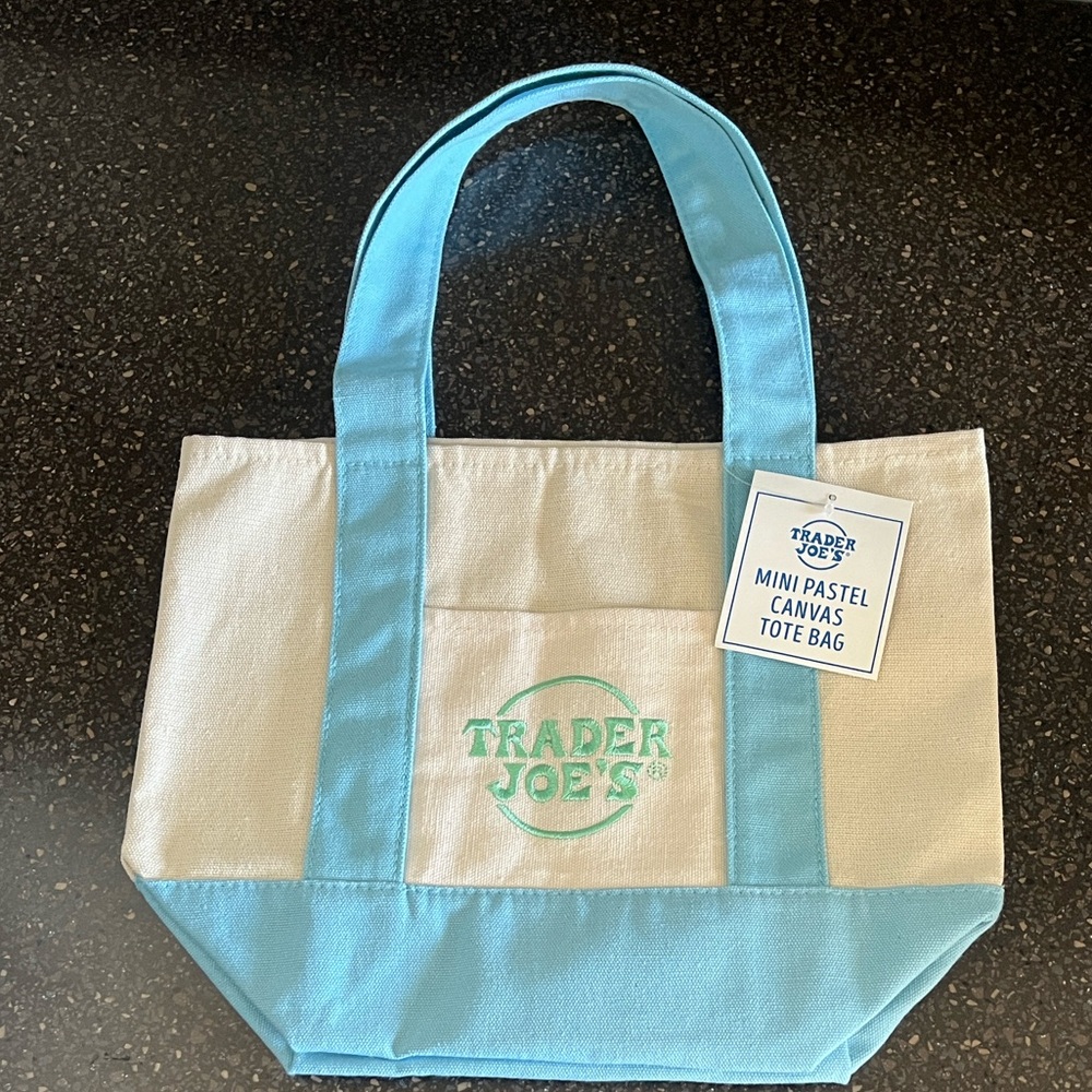 Trader Joe’s Mini Pastel Canvas Tote Bag - Blue & Cream